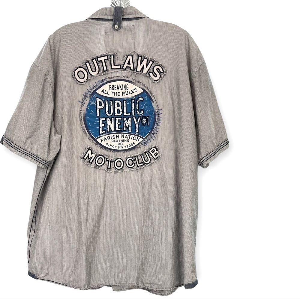 Parish Nation Short Sleeve Button Down Shirt, Outlaws Motoclub embroidered‌‌‌‌‌‍